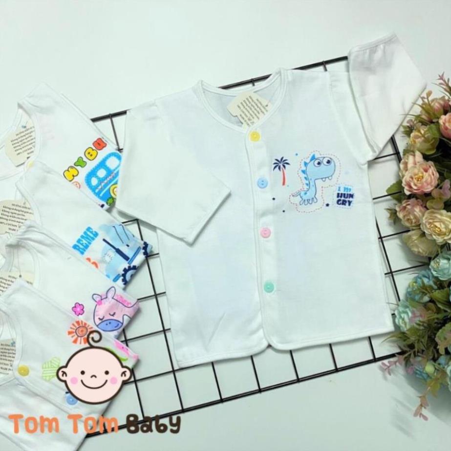 Áo sơ sinh Tay Dài Trắng cotton 100% Cài Nút Giữa JOU cho bé trai, bé gái - Hàng Việt Nam chất lượng