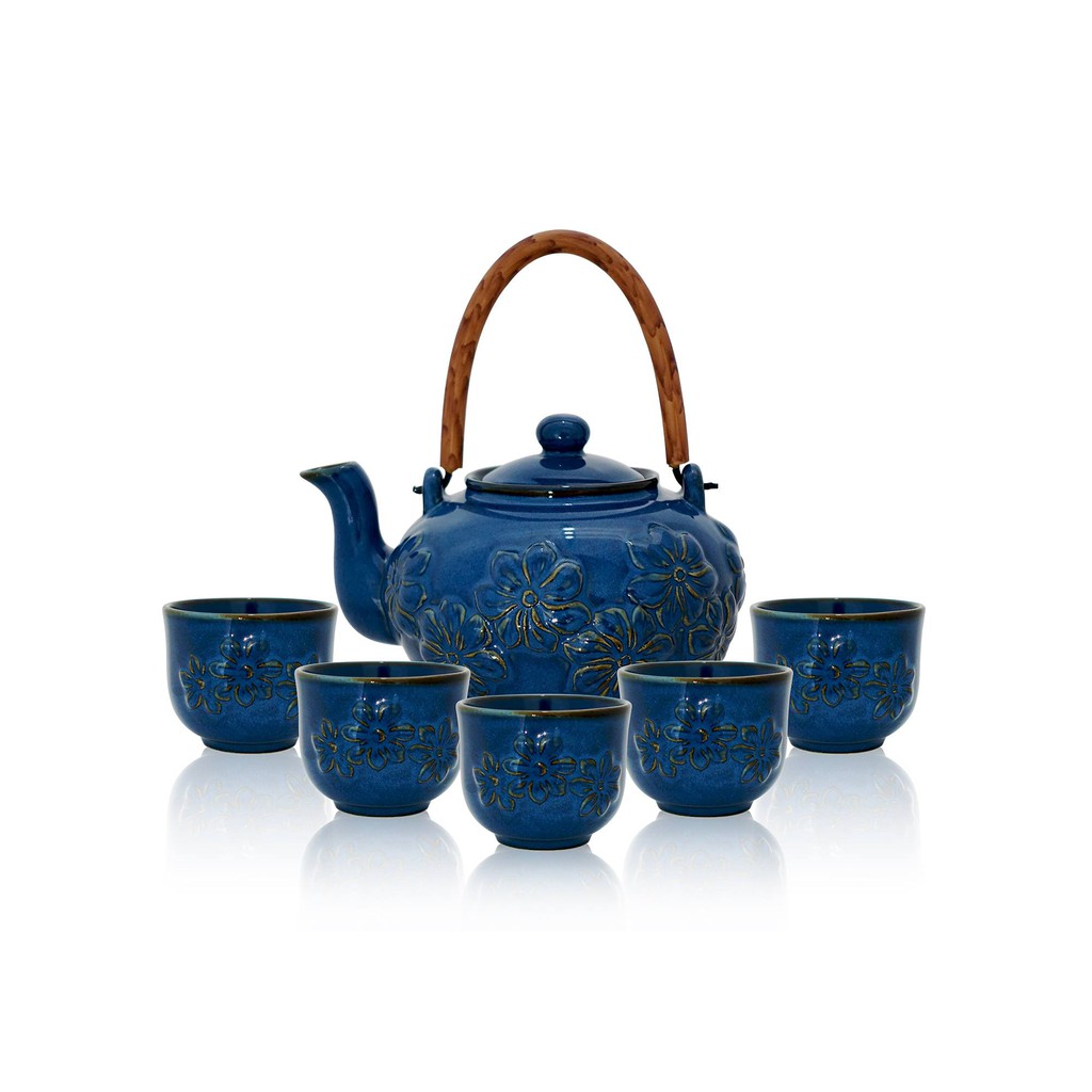 Blossom Tea Set_ Bộ ấm chén Trà Xanh Copal Họa Tiết Hoa Nổi Dong Hwa