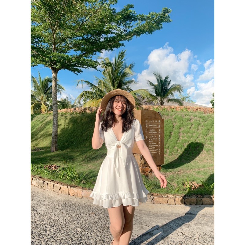 [Mã SKAMA06 giảm 8% tối đa 50K đơn 250K] Đầm Eropi cột nơ trước ngực tùng tầng xoè | BigBuy360 - bigbuy360.vn