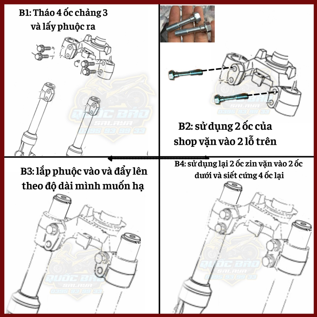 Ốc hạ phuộc trước 10li4 có gờ không cần mài ti phuộc zin lắp cho exciter winner sirius dream wave vairo và nhiều dòng xe