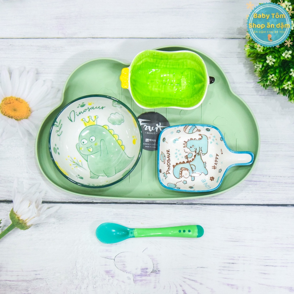 Combo bát ăn dặm gốm sứ họa tiết đáng yêu cho bé,NPP Baby Tôm