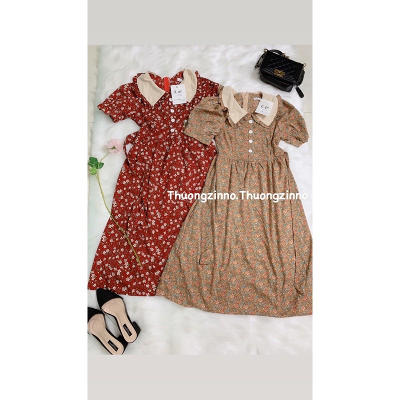 Váy hoa Vintage cổ sen Quý Tộc Đầm hoa dáng xoè chiết eo Quảng Châu | BigBuy360 - bigbuy360.vn