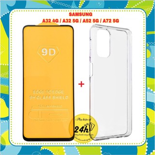 Combo Kính Cường Lực Full Màn Samsung A32 4G A32 5G A52 A52S A72 5G  và Ốp Lưng Silicon trong suốt loại A+
