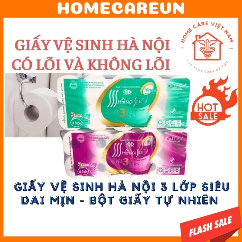 Giấy vệ sinh Hà Nội 3 lớp siêu dai 10 gói 1,6kg - độ dai mịn - thấm hút nước cao - an toàn