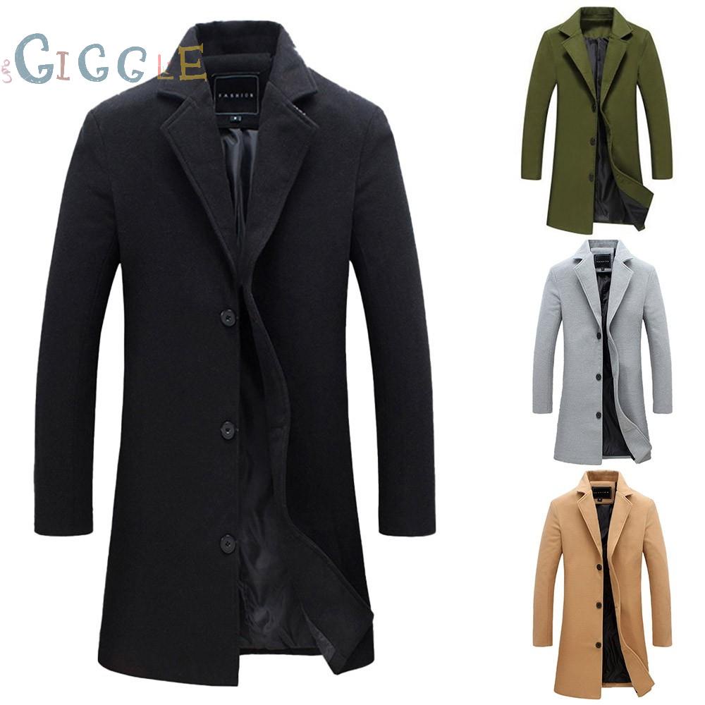 Men Single Breasted Slim Long Suit Jacket Trench Coat Overcoat Warm Outwear