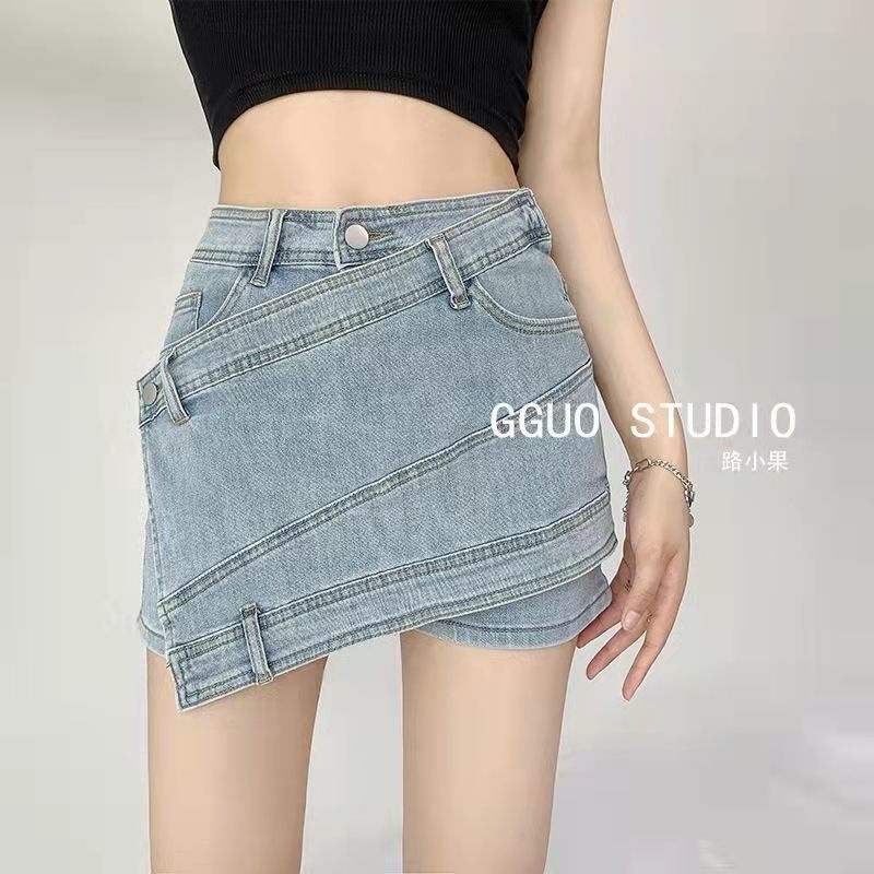 Jiashucheng Chân Váy Denim Ngắn Lưng Cao Dáng Ôm Không Đều Phong Cách Mỹ Thời Trang Mùa Hè 2022 Mới Dành Cho Bạn Nữ