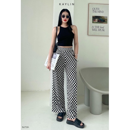 Quần Ống Rộng Caro Nhiều Màu Mềm Mịn, Thoải Mái (Hình Thật) Quần Suông Len Tăm Mềm