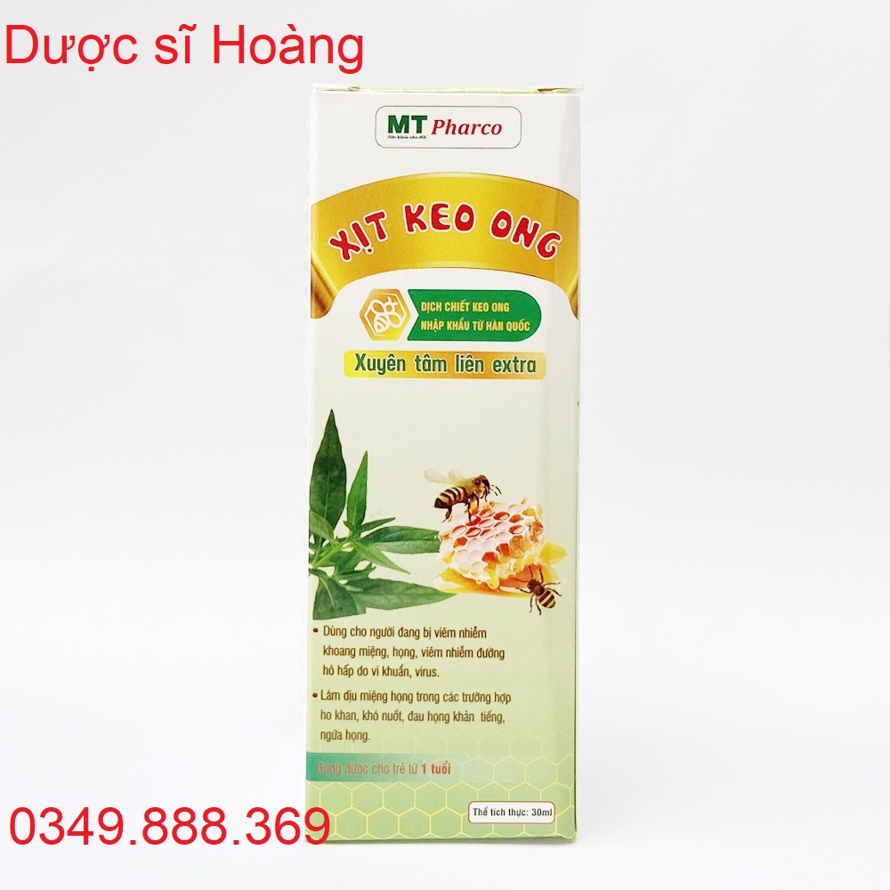 Xịt Họng Keo Ong MT Pharco Xuyên Tâm Liên, Bạc Hà - Kháng Khuẩn, Giảm Ho, Dùng cho trẻ từ 1 tuổi- Chai 30ml