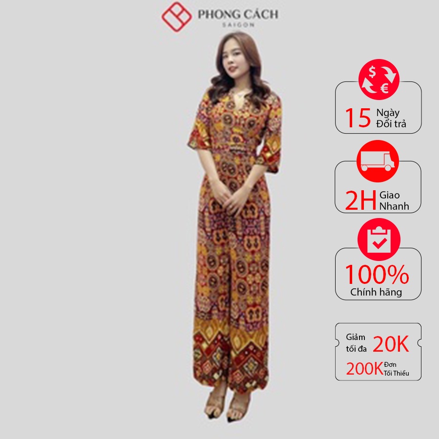 Jumpsuit lửng hoạ tiết cổ V tay lỡ SJ856 - Phong Cách SAIGON