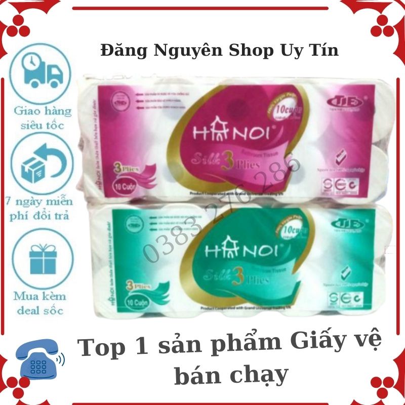 Giấy Vệ Sinh Hà Nội 3 Lớp 10 Cuộn 1,6Kg (Đặt tối đa 4 dây/đơn hàng)