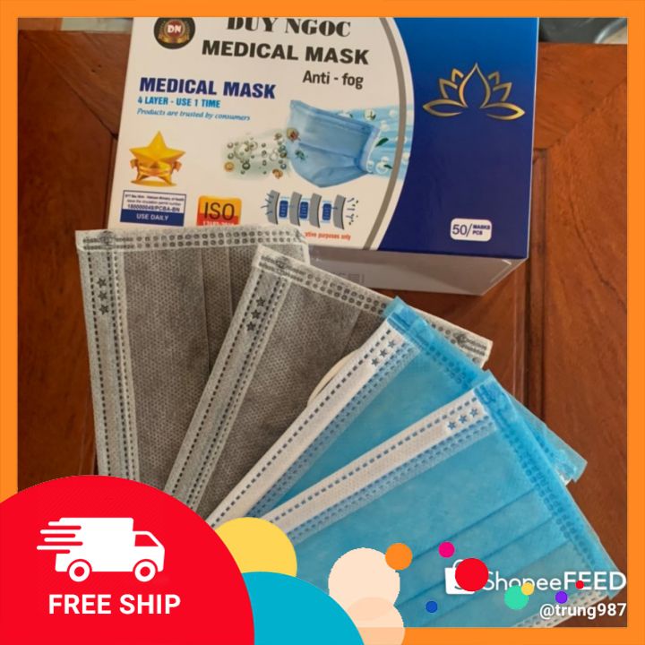 Khẩu trang kháng khuẩn 😷Freeship😷 Duy Ngọc, Hướng Dương (Combo 4 Hộp) Xanh/Trắng/Xám/Đen 4 Lớp (50C)