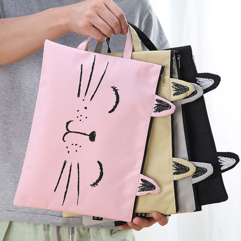 1 túi đựng tài liệu khổ A4 bằng vải oxford có khóa kéo họa tiết hoạt hình dễ thương