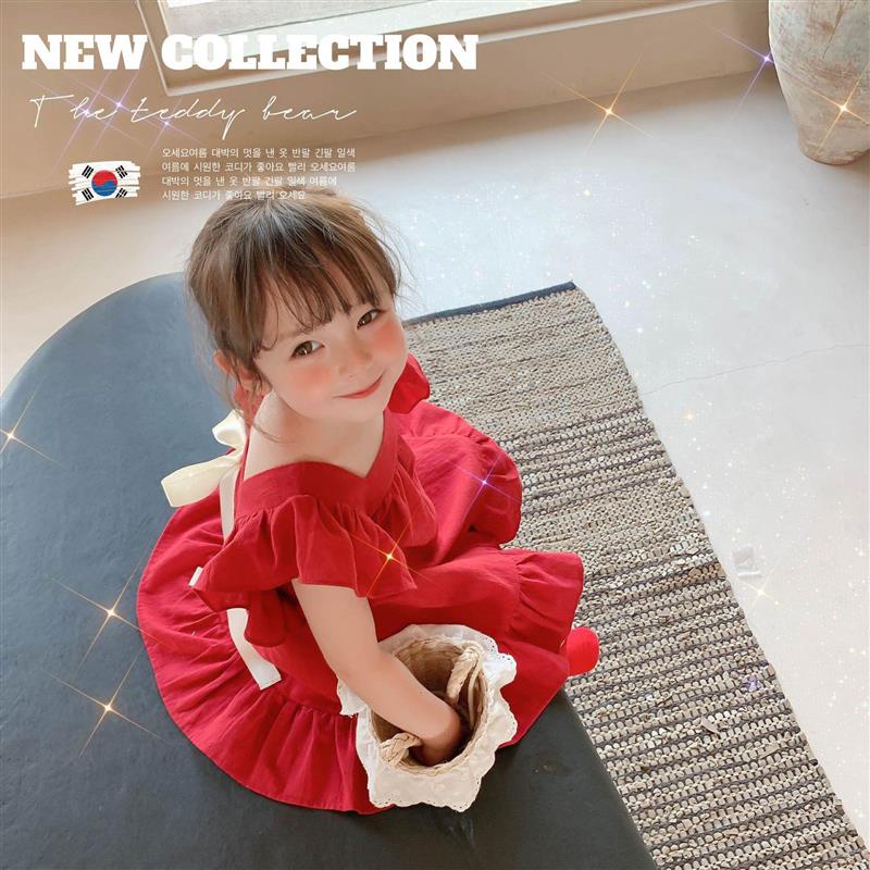 Đầm Công Chúa Cổ Vuông Thắt Nơ Lưng Thời Trang Mùa Hè Cho Bé Gái 3-8 Tuổi