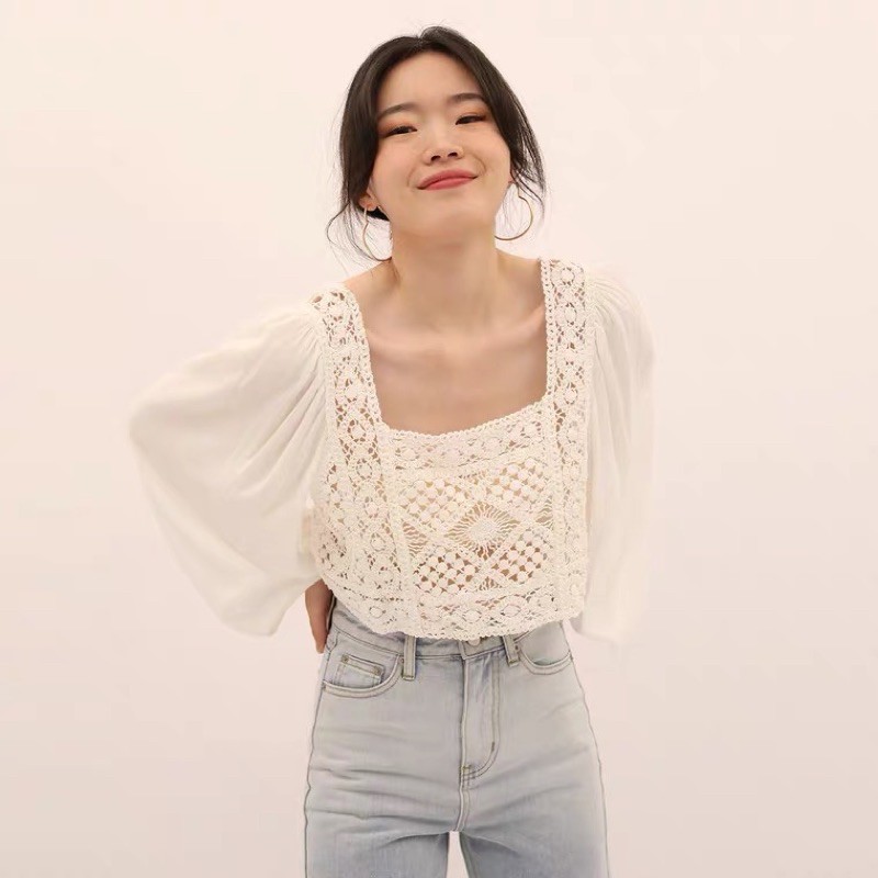 Áo Vintage len đan croptop