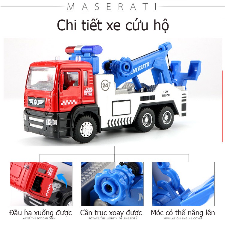 Đồ chơi xe cứu hộ ô tô gồm 2 xe kim loại có nhạc và đèn các chi tiết tháo mở được