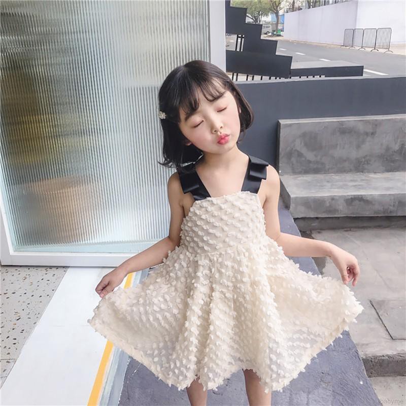 Đầm công chúa phối ren nơ thoáng khí 1 màu bằng cotton cho bé gái