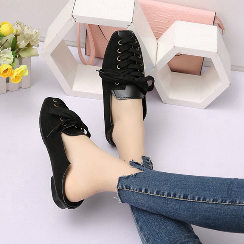 IELGY Giày búp bê mũi vuông giả da trơn phong cách Hàn Quốc dành cho nữ