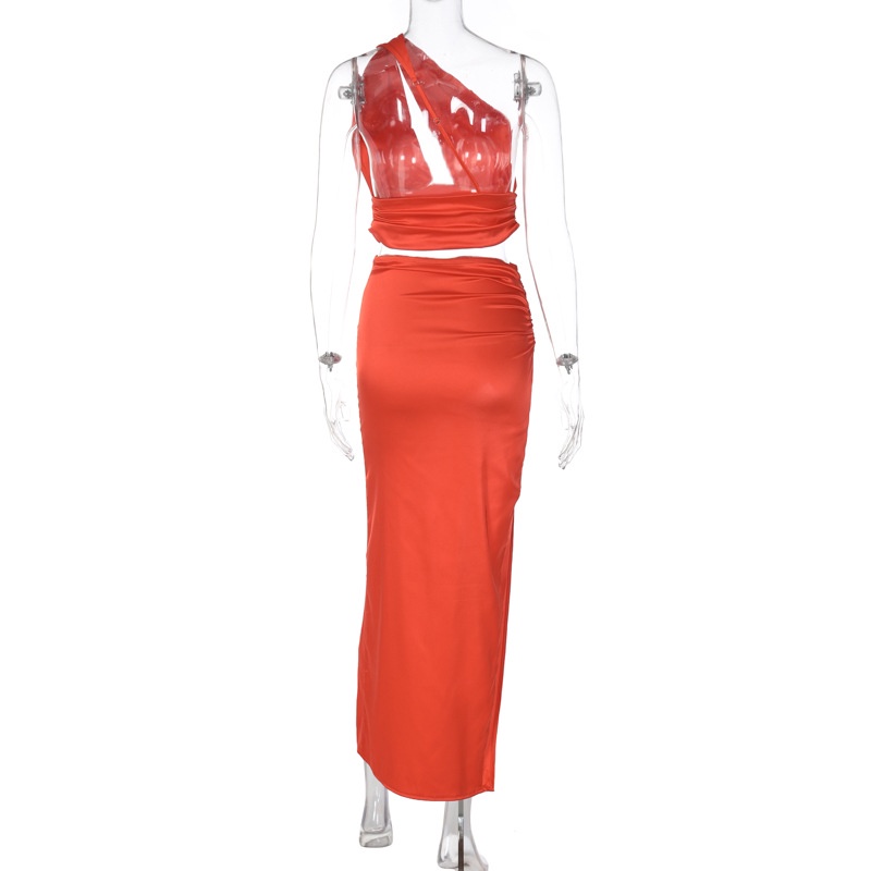 Set Áo Tank Top + Chân Váy Xẻ Tà Lưng Cao Thời Trang Cho Nữ