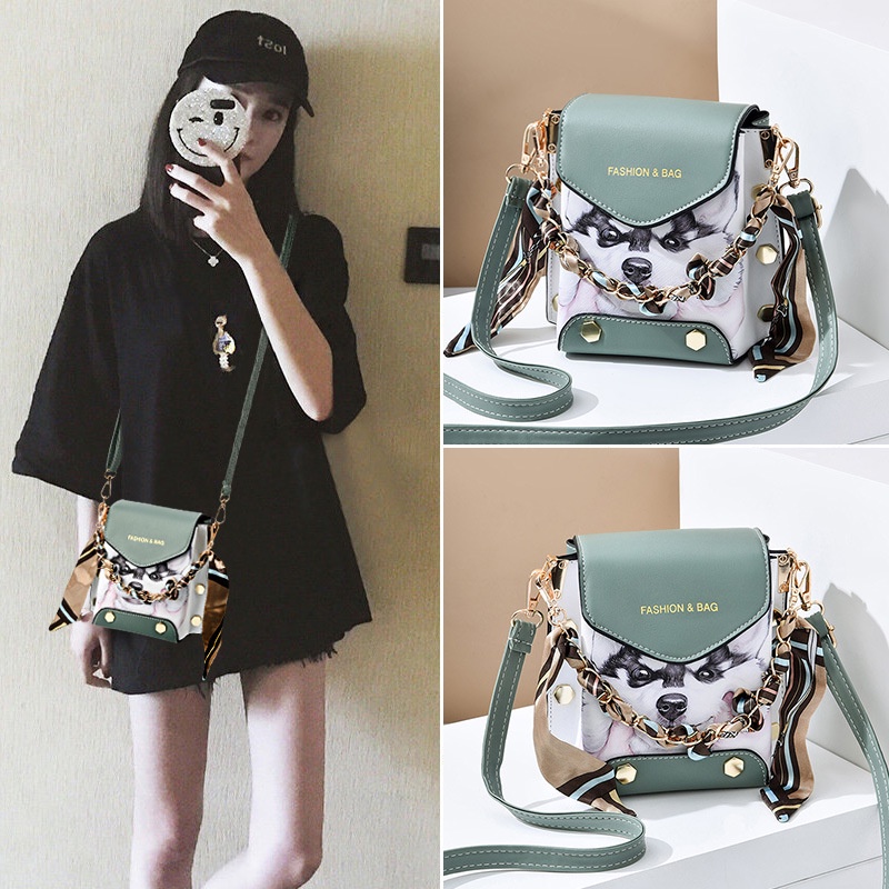 Túi da CHUWANGLIN đeo chéo họa tiết hoạt hình thời trang dành cho nữ