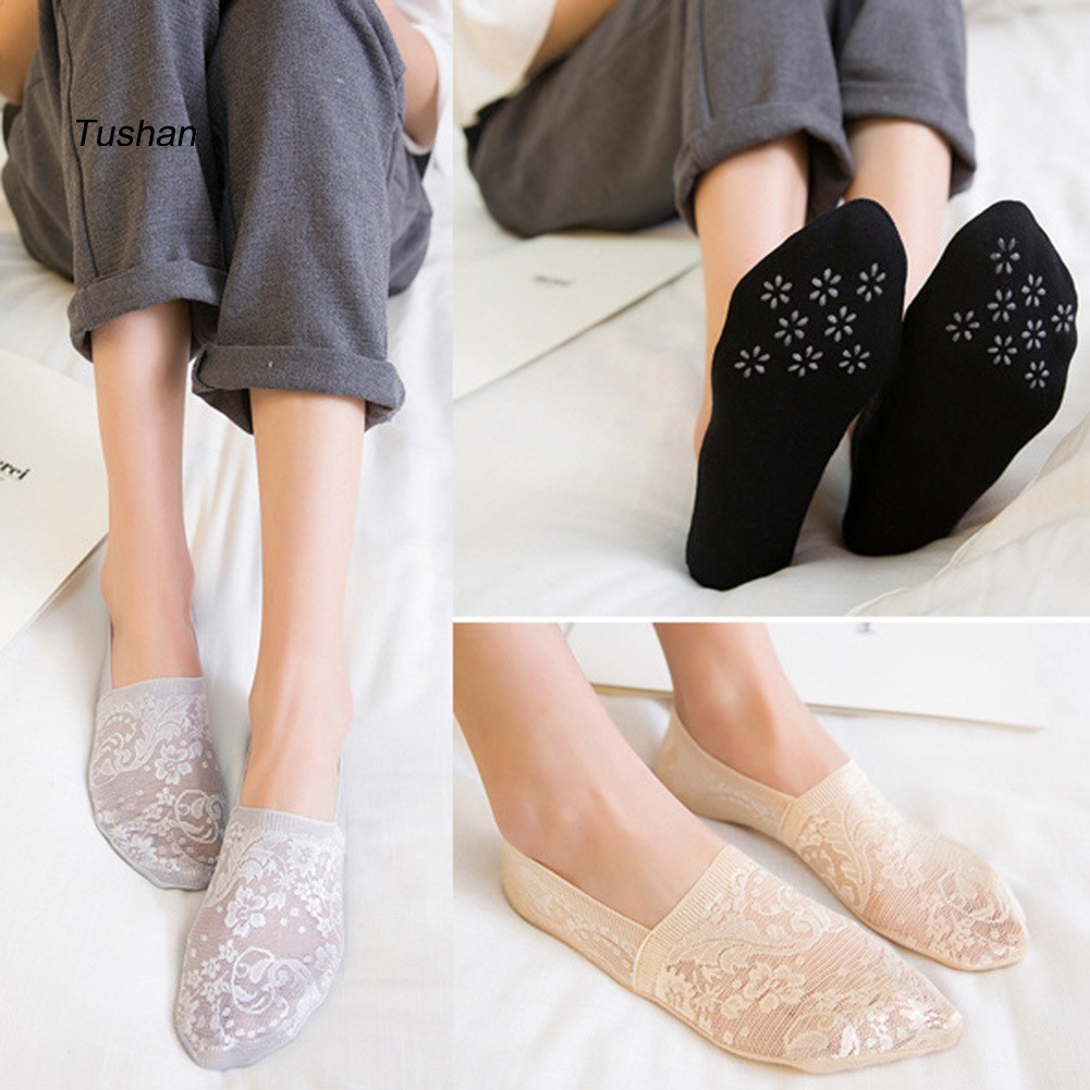 TUSH Fashion Summer Women Anti-skid Sheer Floral Lace Invisible No Show Boat Socks | BigBuy360 - bigbuy360.vn