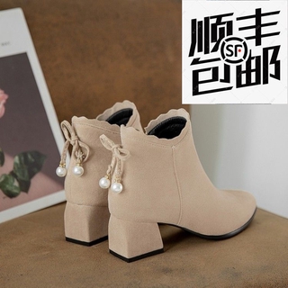 Giày Bốt Cao Gót Cổ Ngắn Bằng Cotton Dày Thời Trang Hàn Quốc Mới 2020 Dành Cho B thumbnail