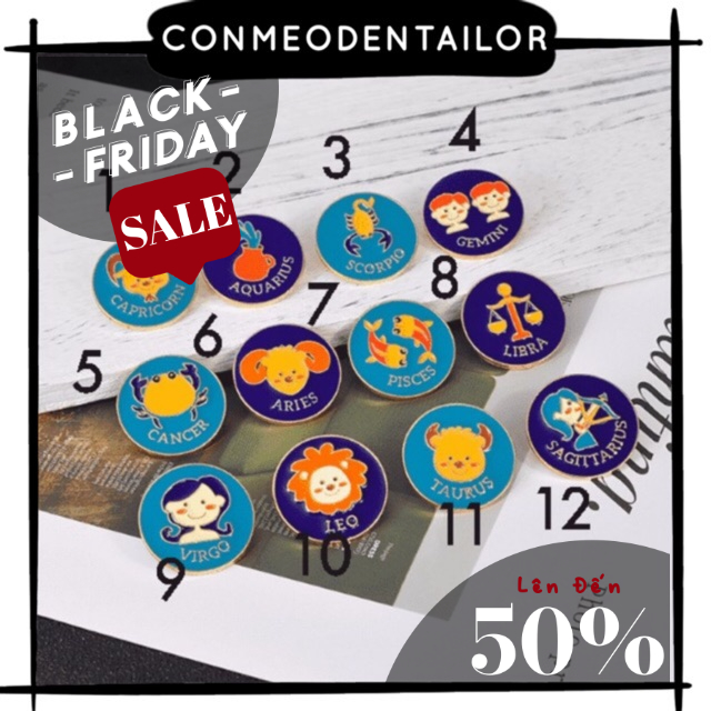 CONMEODENTAILOR Ghim cài cung hoàng đạo balo túi áo