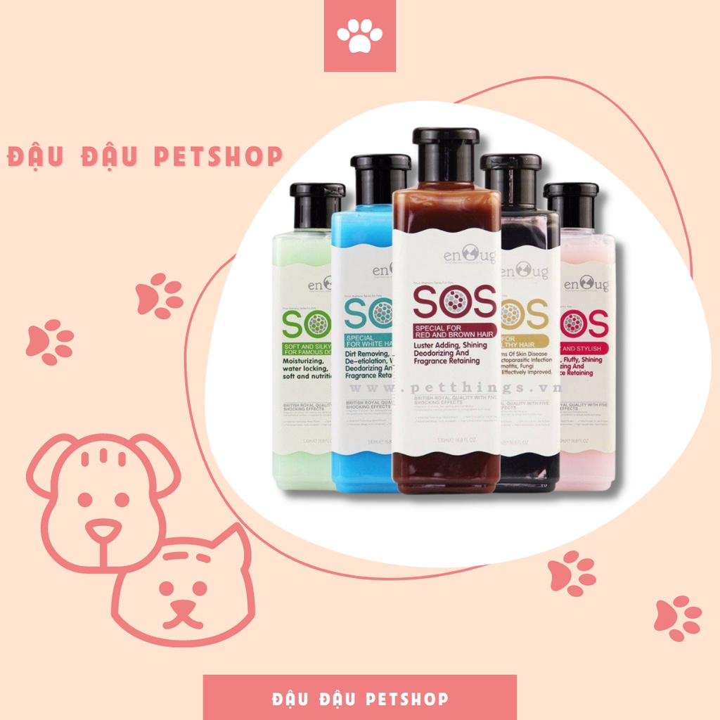 Sữa tắm SOS dành cho thú cưng chai 530ml, sữa tắm chăm sóc vệ sinh chó mèo đủ màu