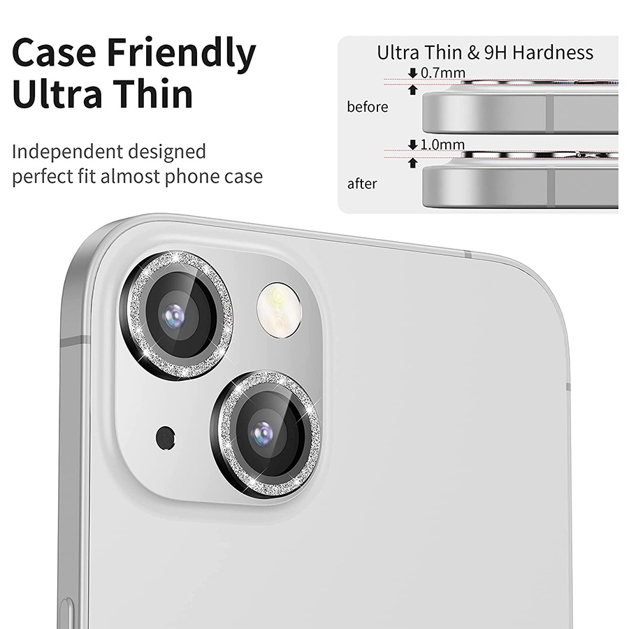 Kính cường lực viền kim tuyến bảo vệ mắt Camera Cho iPhone 15/ 15 Pro Max/ 15 Pro/ 14 Pro Max/ 13 Pro Max/ 12 Pro Max/ 11 Pro Max/ 11/ 12/ 13/ Mini/ 15 Plus