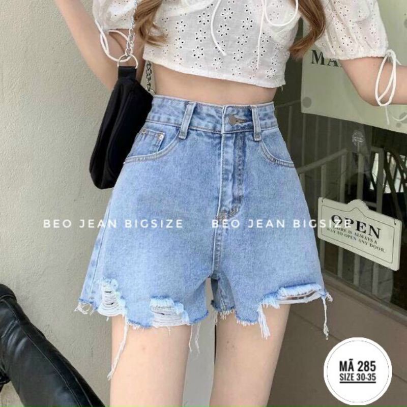 Quần Sort Bigsize Xanh Rách Lưng Cao Mã285