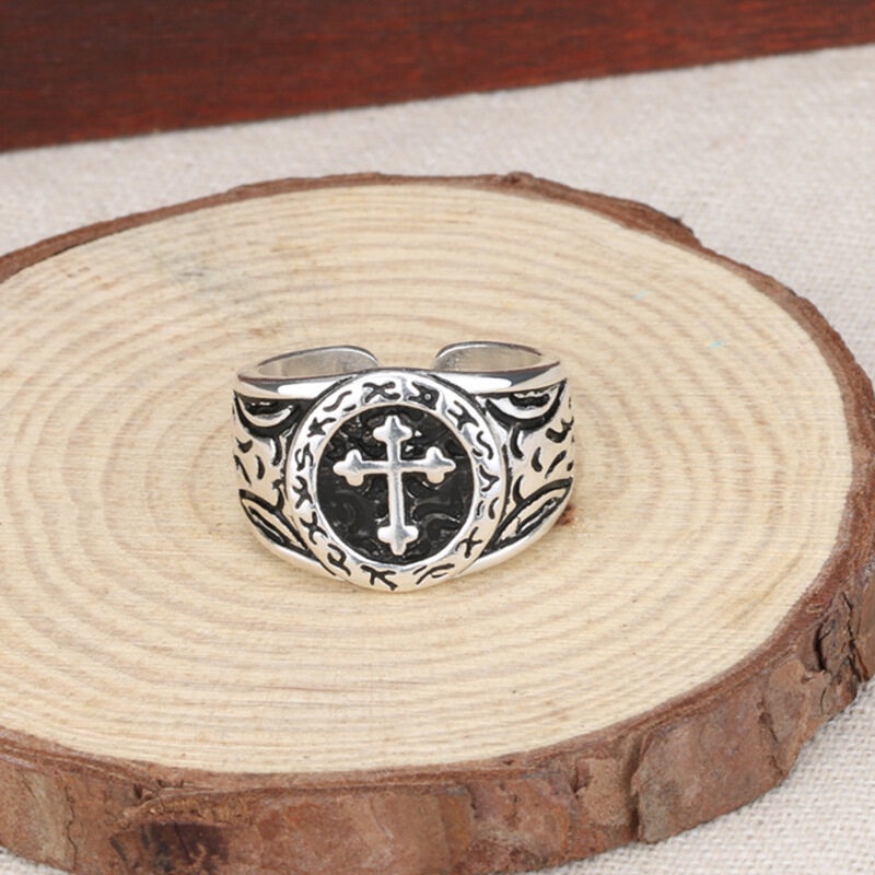 Nhẫn Hở Hình Thánh Giá Bằng Kim Loại Màu Bạc Phong Cách Cổ Điển Thời Trang Cho Nam Và Nữ