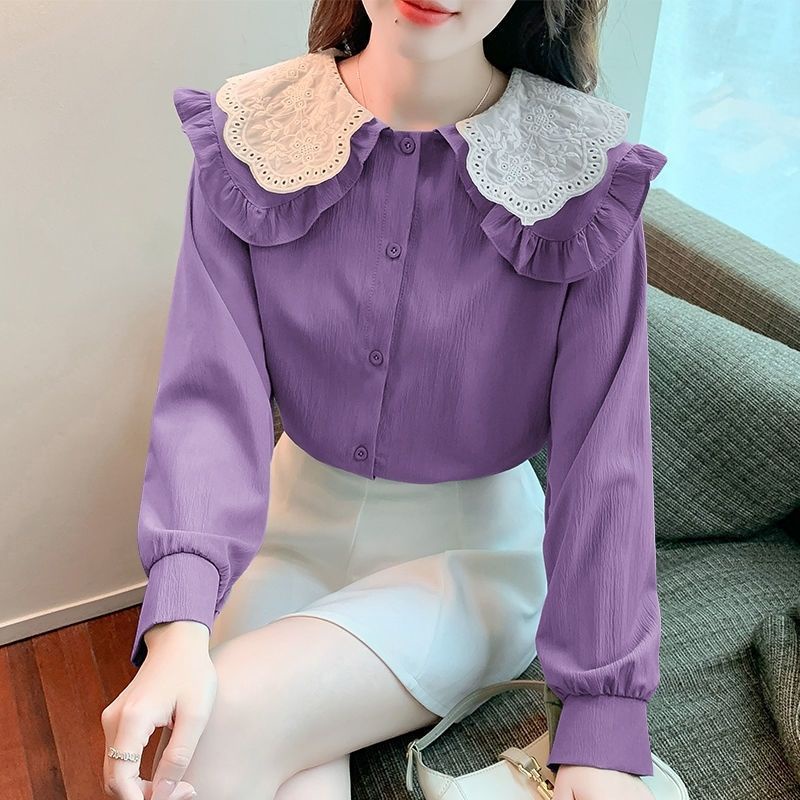 Áo Sơ Mi Chiffon Tay Dài Cổ Búp Bê Phong Cách Thời Trang Phương Tây Dành Cho Nữ