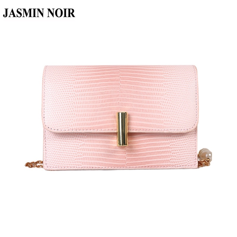 Túi Đeo JASMIN NOIR Chéo Nắp Gập Họa Tiết Da Rắn Phối Dây Xích Thời Trang Cho Nữ