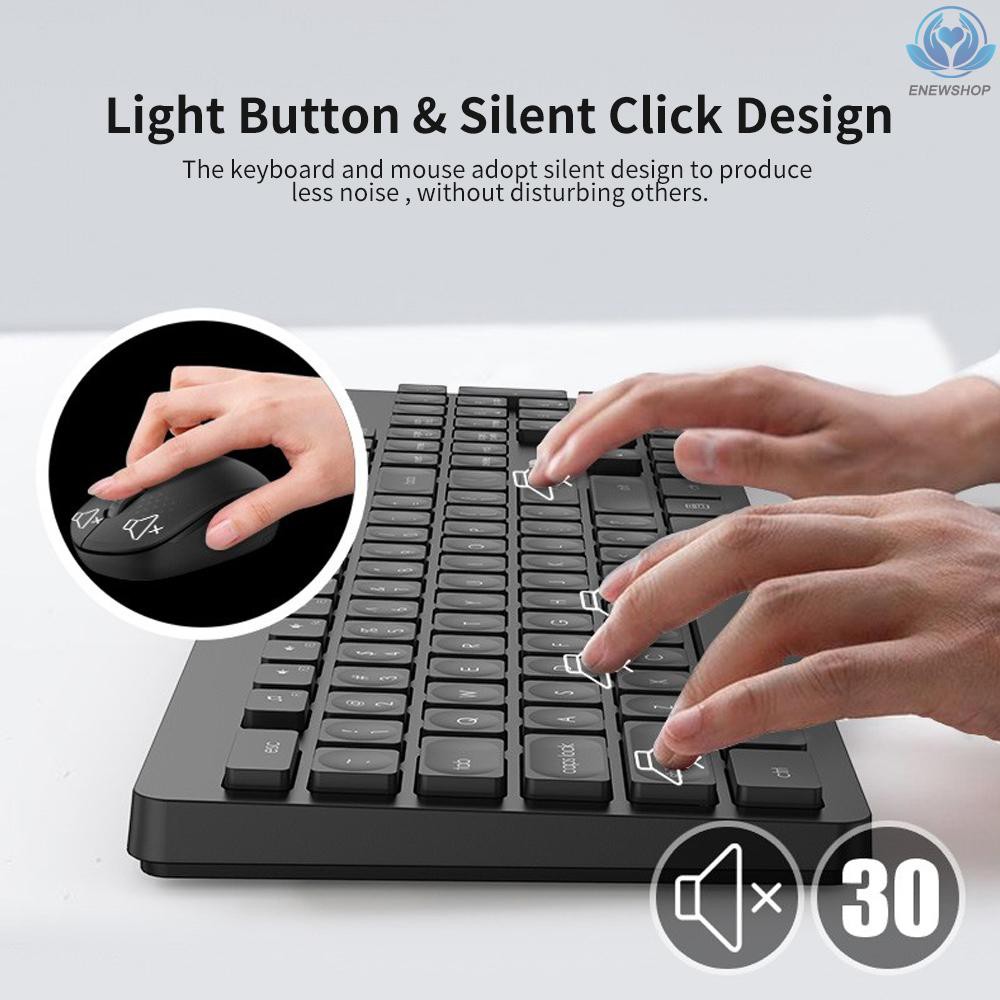 【enew】FD Wireless IK7300 Keyboard &amp; Mouse Combo 2.4GHz Concave Button Set Smart Power-Saving Silent Clicks Slim Combo for Laptop, Computer Black