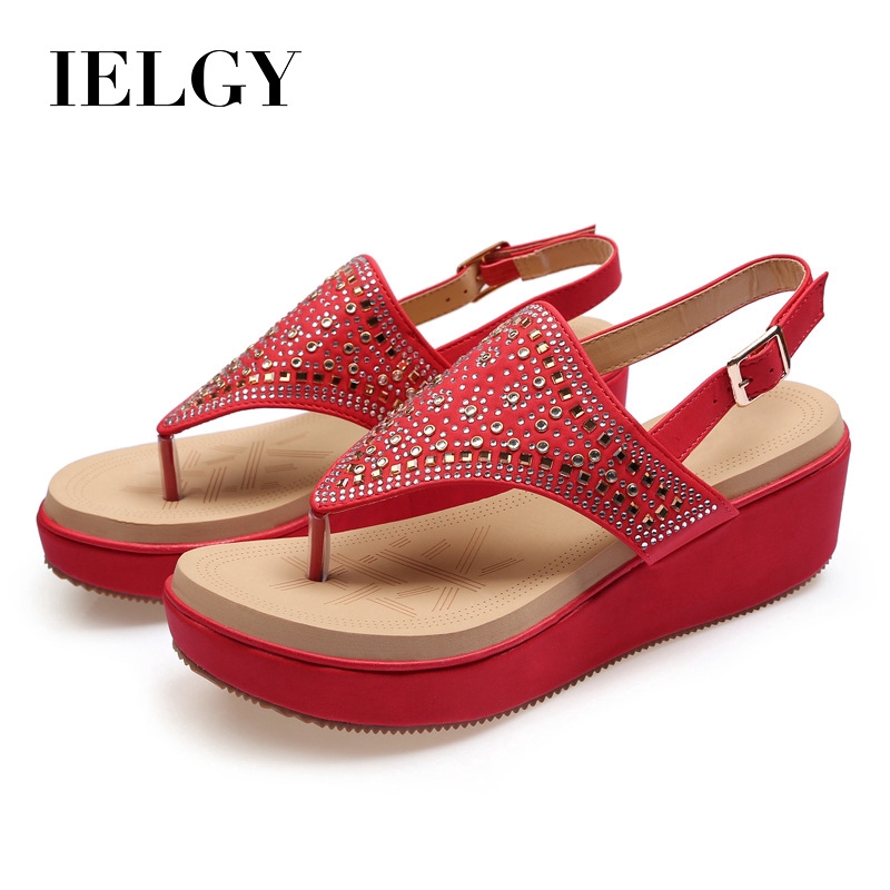 Giày sandal nữ đế xuồng đính pha lê size lớn xinh xắn