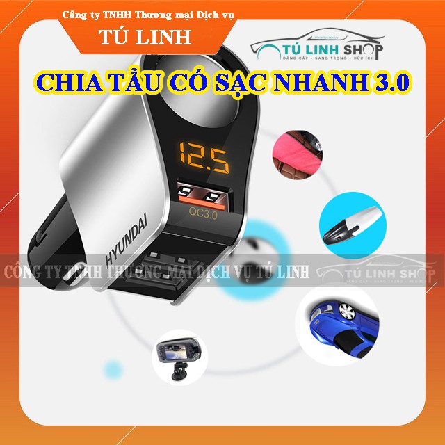 Chia tẩu Hyundai 1 cổng & 2 usb loại có sạc nhanh QC 3.0