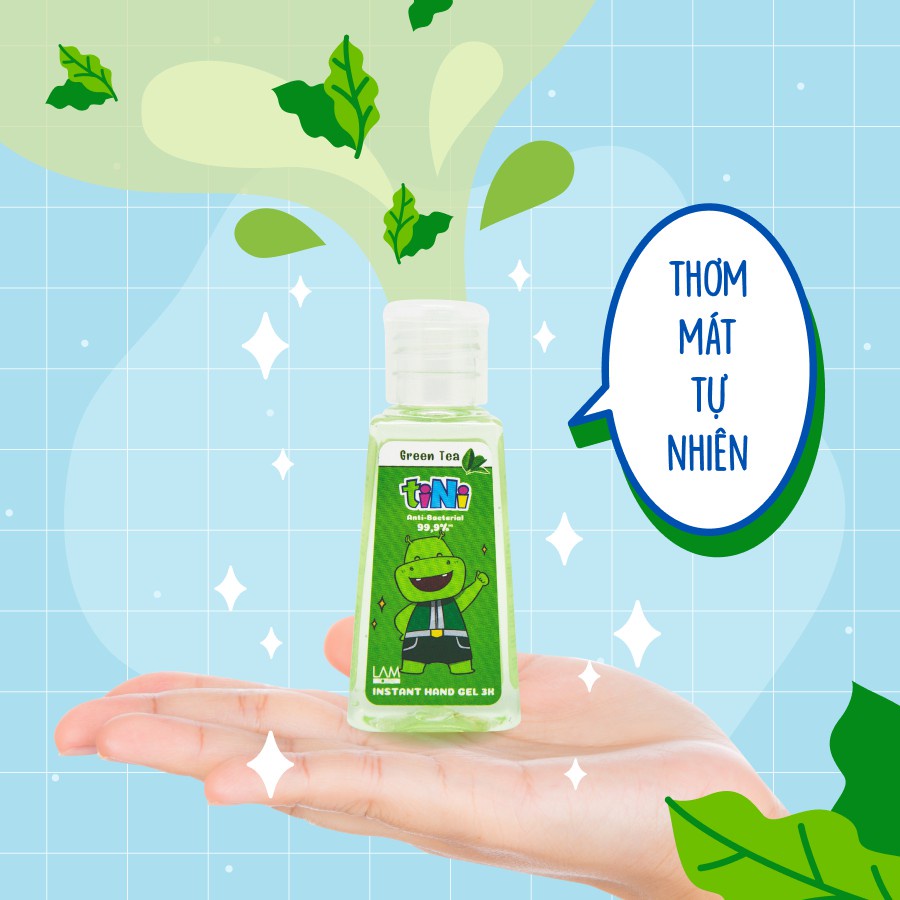 Gel rửa tay cho Bé 60ml Tini Hương Trà Xanh, Hương Dâu