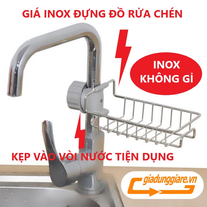 GIÁ TREO INOX dùng đựng đồ rửa chén bát tiện dụng, khay đựng xà bông, đồ vệ sinh gắn vòi nước đa năng