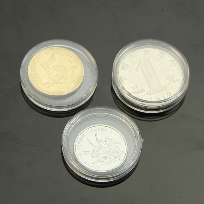 Set 10 Hộp Tròn Trong Suốt Đựng Tiền Xu 25mm