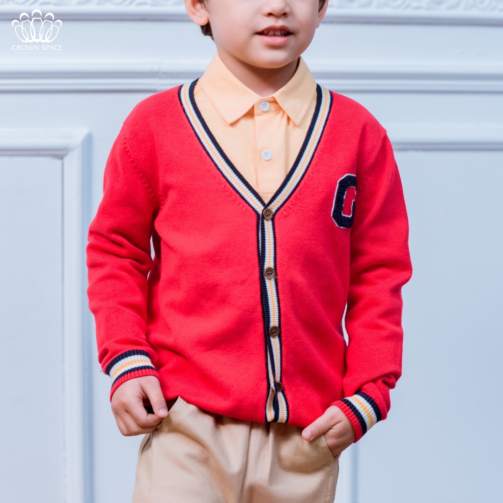 Áo Cardigan Bé Trai Cao Cấp Crown Space CKBL5411806 Chuẩn Soái Ca - Giữ Nhiệt Siêu Nhẹ Siêu Ấm - Size 19kg đến 24kg