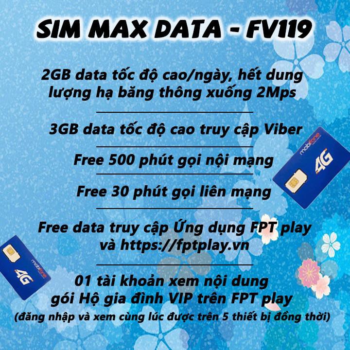 SIM 4G Mobifone FV119 TRÙM DATA | 10 số (09) Tặng 60GB data, 2Mbps tiếp tục - NGHE GỌI 550 PHÚT HOÀN TOÀN MIỄN PHÍ