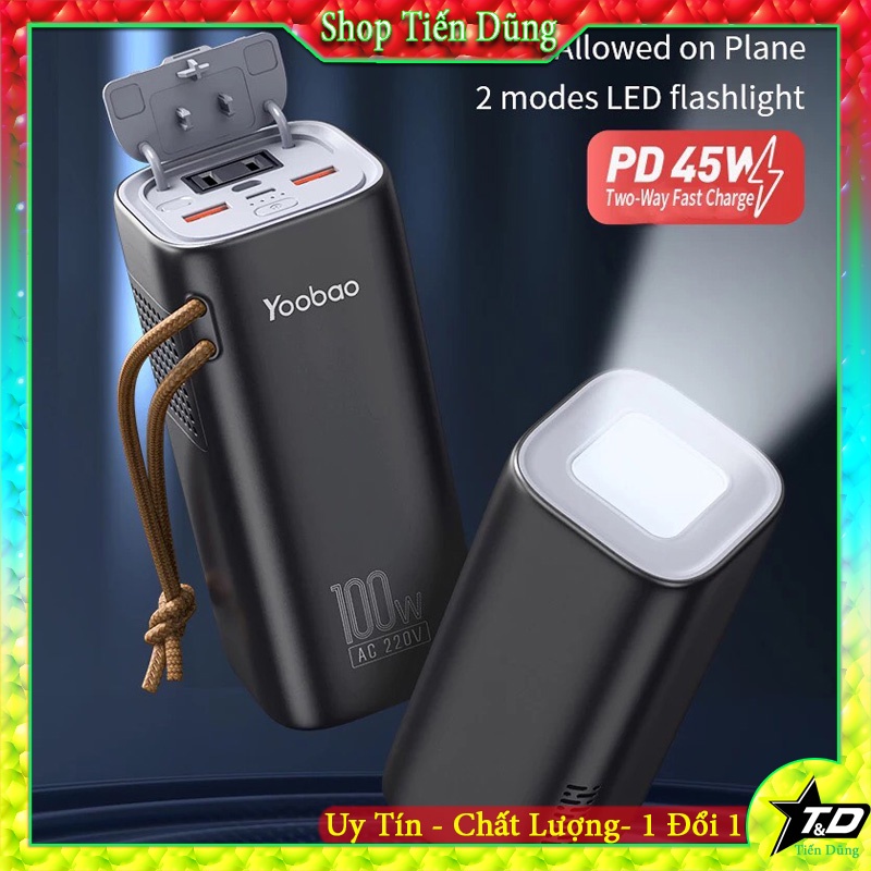 Trạm Sạc Dự Phòng Yoobao EN100 Dung Lượng 20000mAh Tích Hợp Đèn Pin Siêu Tiện Dụng- Pin Kích Điện Ra Dòng Điện 220v