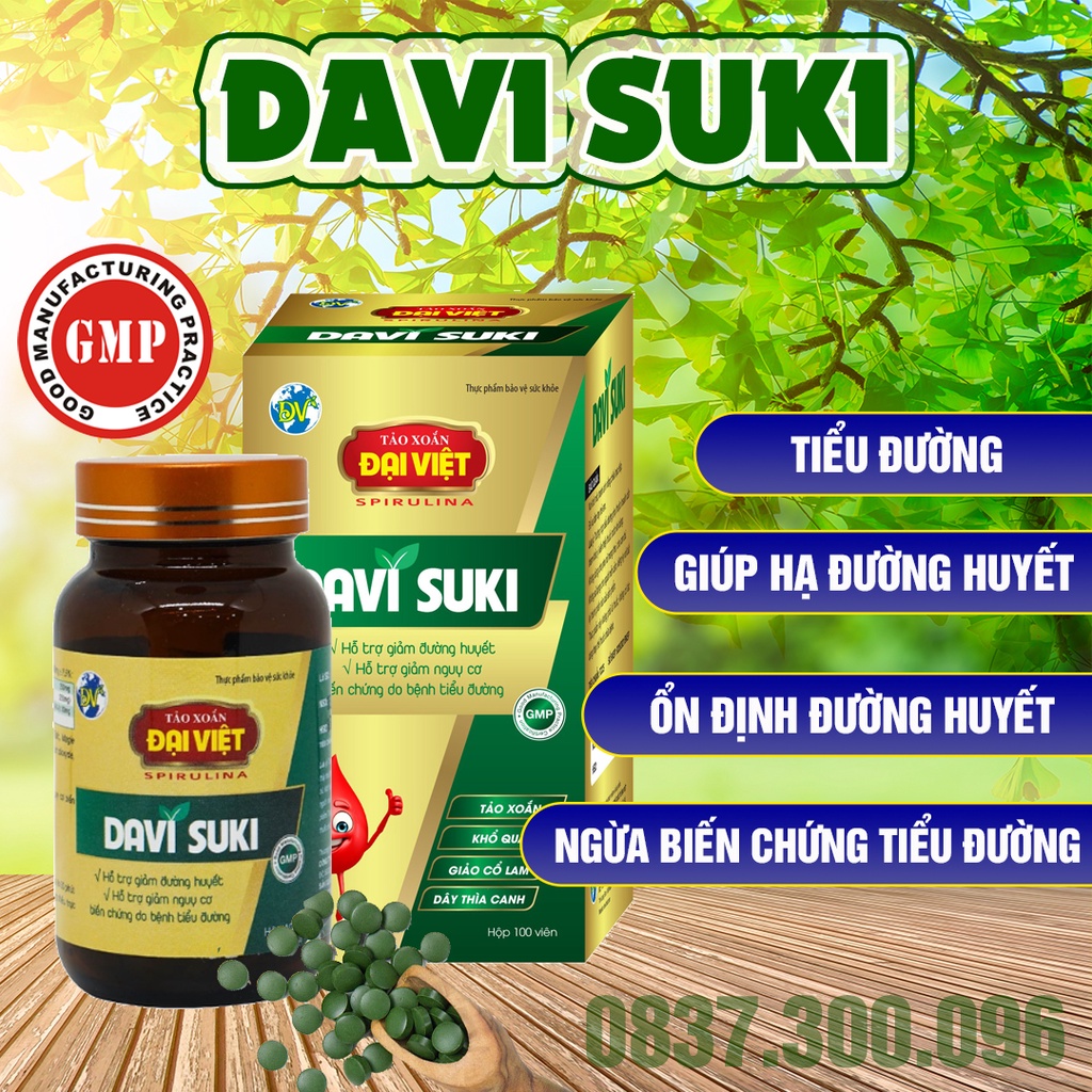 Tảo xoắn Davi Suki - Hỗ trợ giảm đường huyết, ngăn ngừa biến chứng tiểu đường, Sản phẩm của Tập đoàn Tảo xoắn Đại Việt