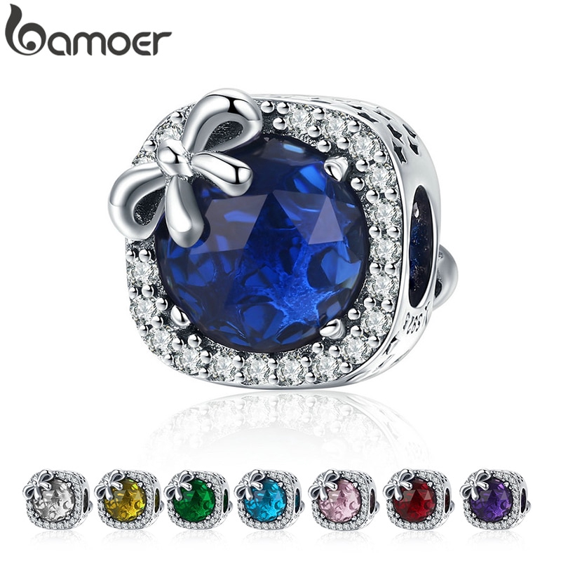 Mặt hạt trang sức Bamoer SCC1058 bằng bạc 925 đính đá nhiều màu tùy chọn