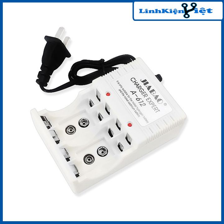 Bộ sạc pin đa năng Jiabao A-612 cho pin AA, AAA, 9V kèm 2 viên pin AAA