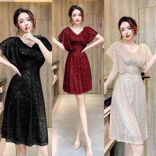Đầm xòe dự tiệc kim sa tay cánh tiên sáng trọng