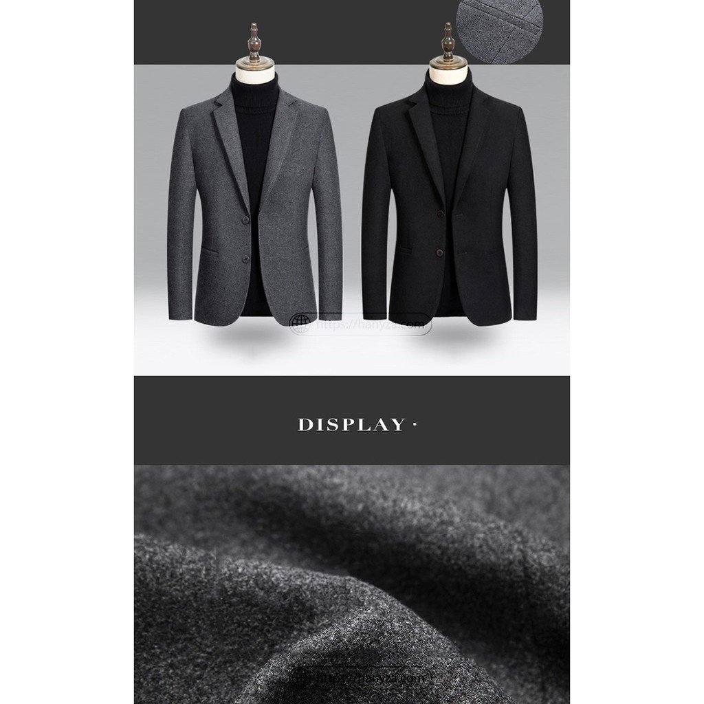 Áo blazer dạ lông cừu nam 2 khuy phong cách Âu Mỹ