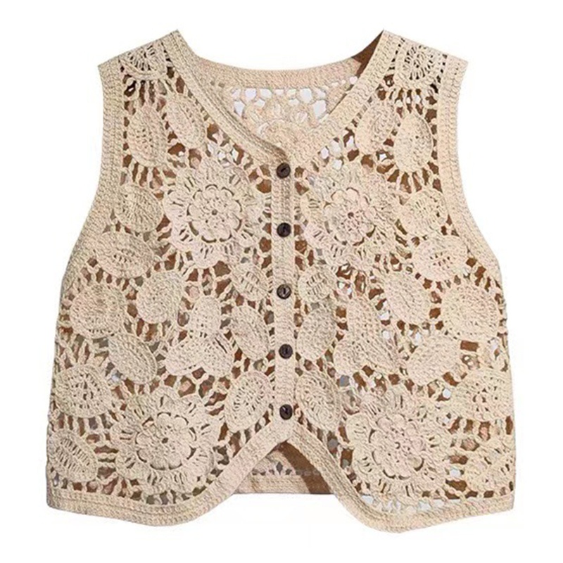 Áo Cardigan Dệt Kim Cổ Chữ V Không Tay Họa Tiết Hoa Phong Cách Pháp Cho Nữ