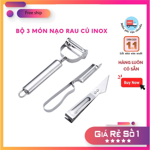 BỘ 3 MÓN GỌT RAU + CỦ + QUẢ INOX ĐA NĂNG - CAO CẤP