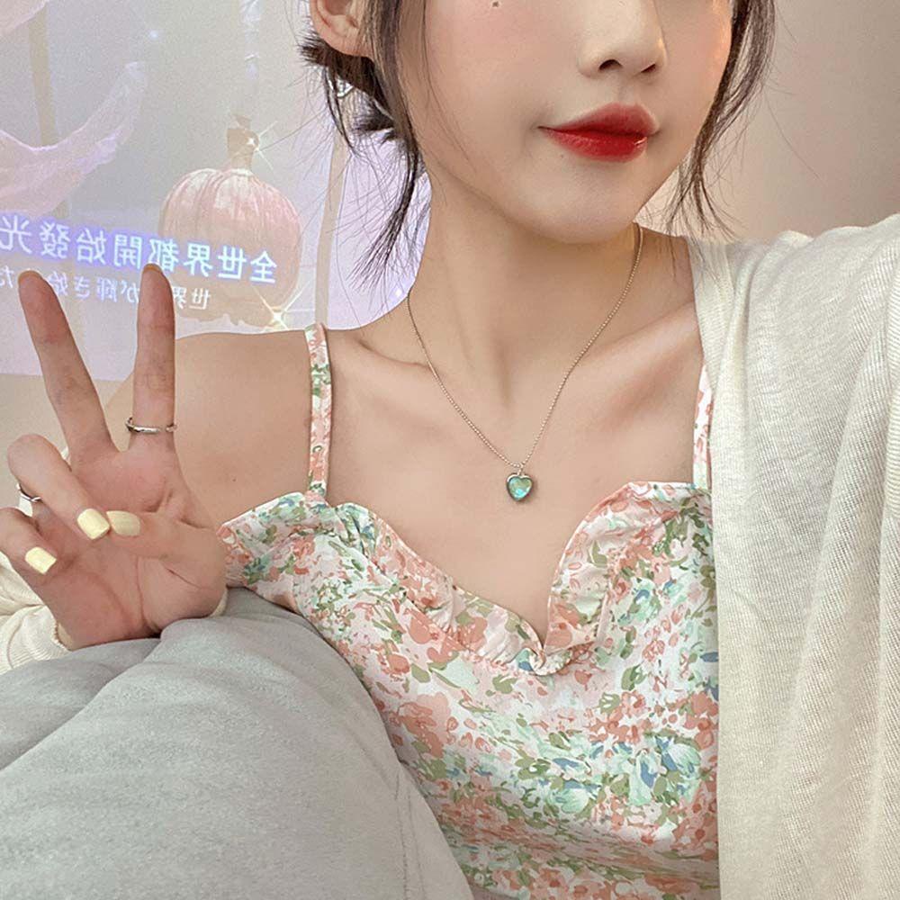 AROMA Vòng Cổ Choker Bằng Thép Titan Mặt Trái Tim Nhiều Màu Sắc Phong Cách Hàn Quốc Dành Cho Nữ