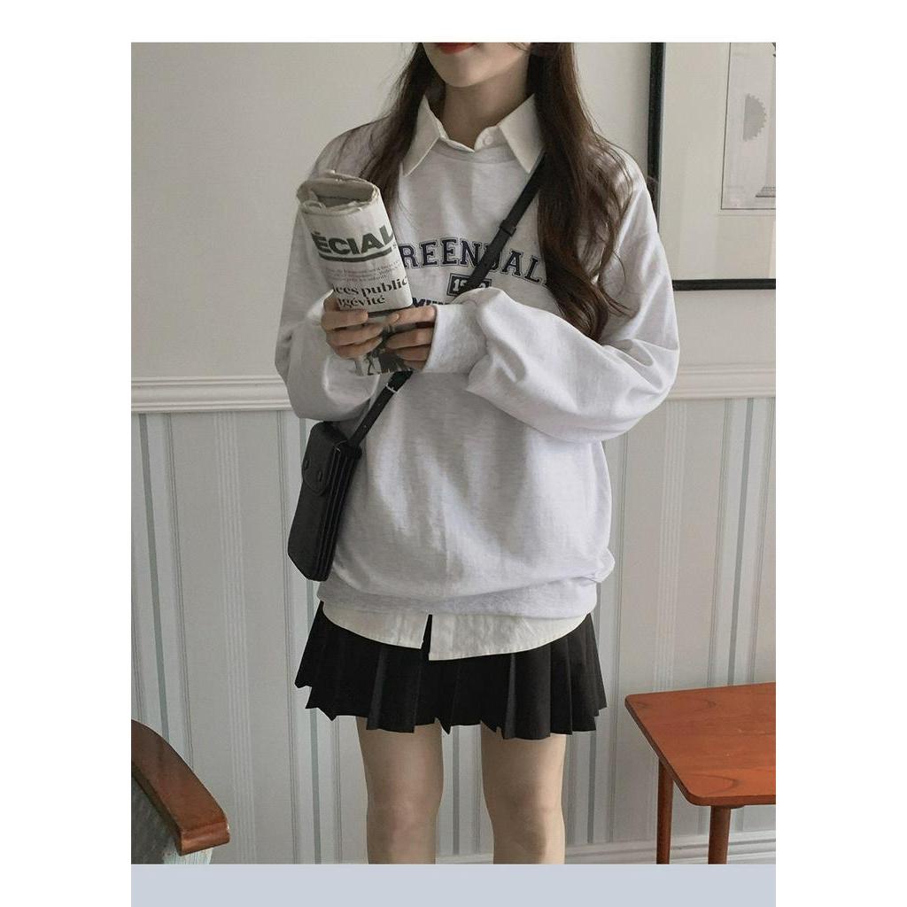 Áo nữ Peppermint 55186 tay dài cổ tròn in chữ cá tính thời trang retro kiểu Mỹ